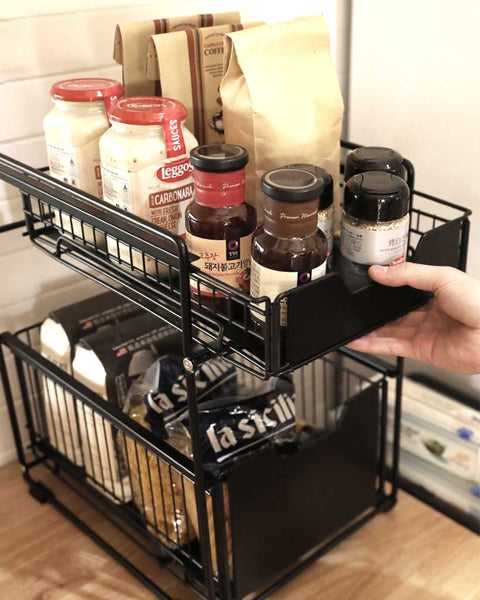 StorageBud 2 Tier Under Kitchen Sink Organizer with Sliding Drawer