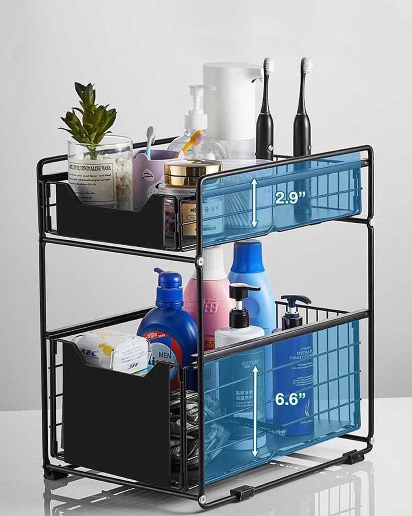 Kjfeoiye Under Sink Organizers and Storage, 2 Pack Large Capacity Heavy  Load Pull-out Under Sink Shelves with Sliding Drawer for Kitchen and  Bathroom